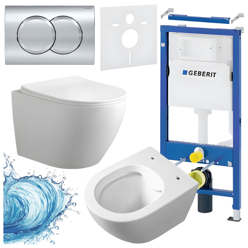 ZESTAW PODTYNKOWY WC STELAŻ GEBERIT DUOFIX MISKA MIZU-WH-RIM-03 PRZYCISK DELTA 01 CHROM