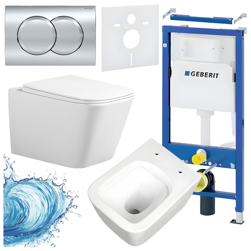 ZESTAW PODTYNKOWY WC STELAŻ GEBERIT DUOFIX MISKA RAIN-WH-RIM-03 PRZYCISK DELTA 01 CHROM ZES-RAIN-2