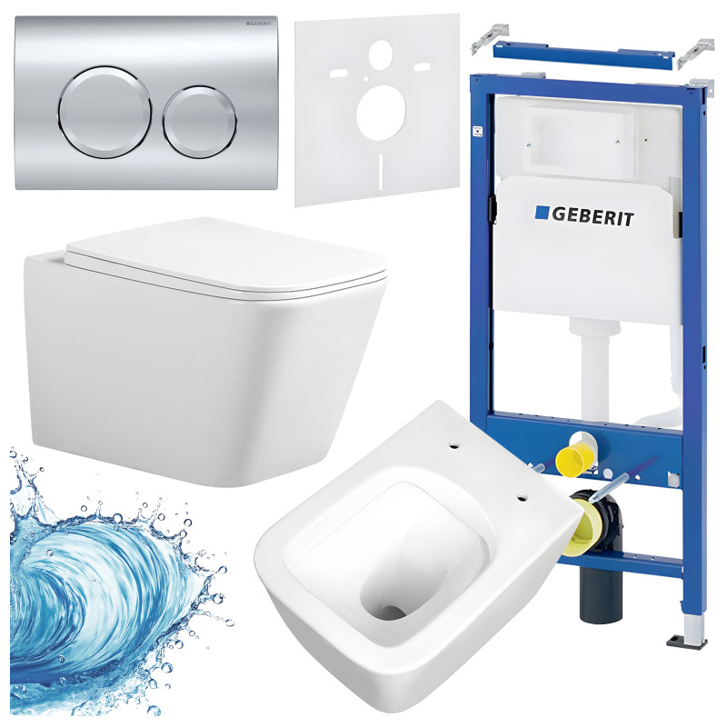 ZESTAW PODTYNKOWY WC STELAŻ GEBERIT DUOFIX MISKA RAIN-WH-RIM-03 PRZYCISK DELTA 20 CHROM ZES-RAIN-4