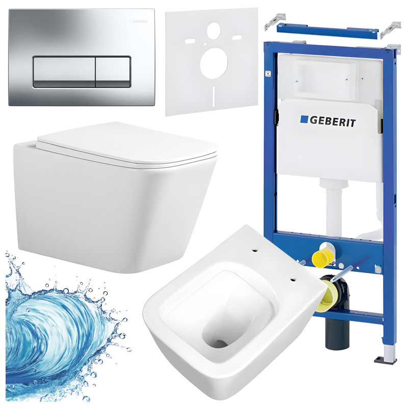 ZESTAW PODTYNKOWY WC STELAŻ GEBERIT DUOFIX MISKA RAIN-WH-RIM-03 PRZYCISK DELTA 50 CHROM ZES-RAIN-8