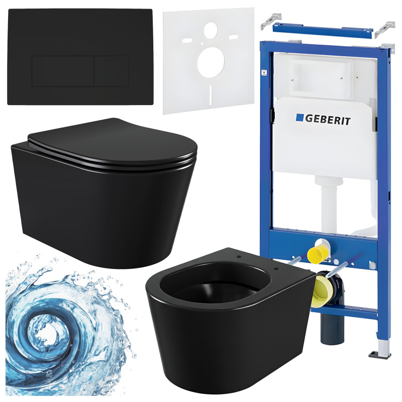 ZESTAW PODTYNKOWY WC STELAŻ GEBERIT DUOFIX MISKA ELITE-MTB-03 PRZYCISK DELTA 50 CZARNY MAT