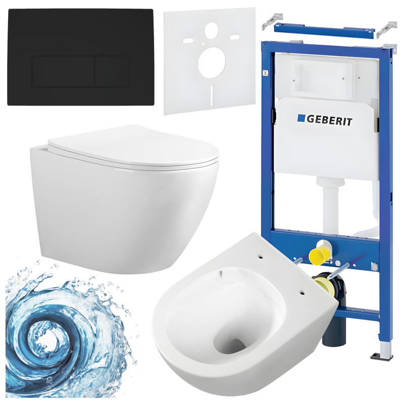 ZESTAW PODTYNKOWY WC STELAŻ GEBERIT DUOFIX MISKA FLOW-WH-03 PRZYCISK CZARNY MAT ZES-FLOW-9