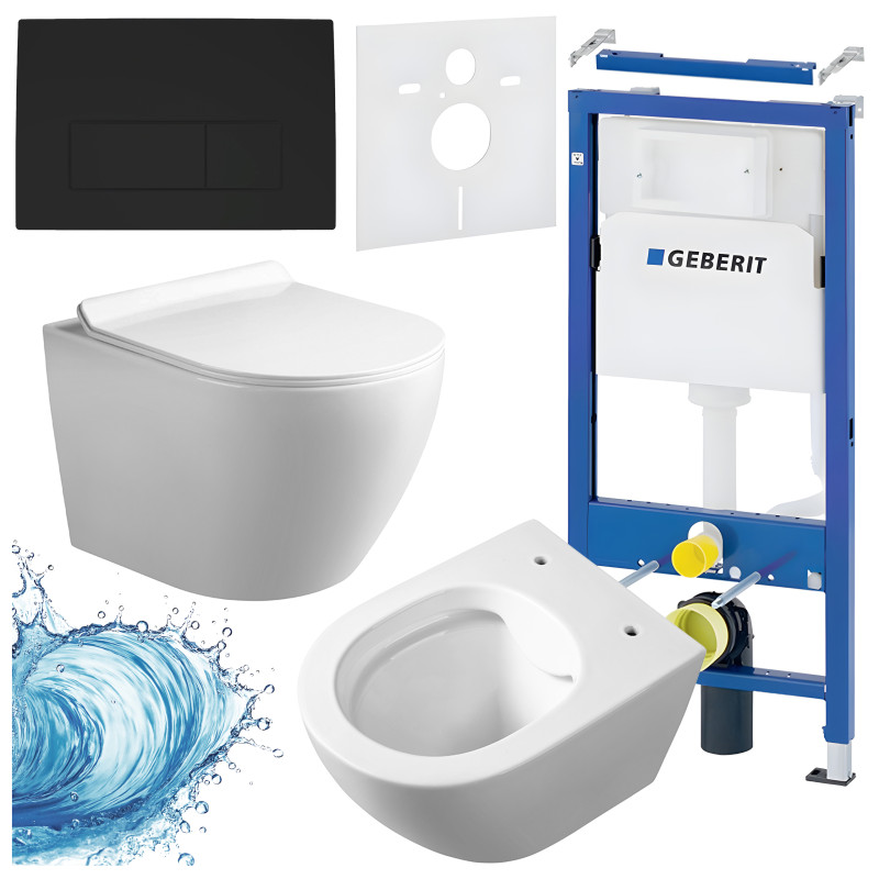 ZESTAW PODTYNKOWY WC STELAŻ GEBERIT DUOFIX MISKA MIZU-WH-RIM-01 PRZYCISK DELTA 50 CZARNY MAT
