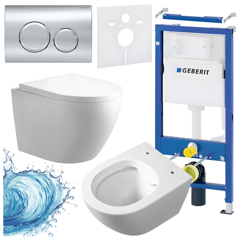 ZESTAW PODTYNKOWY WC STELAŻ GEBERIT DUOFIX MISKA MIZU-WH-RIM-02 PRZYCISK DELTA 20 CHROM