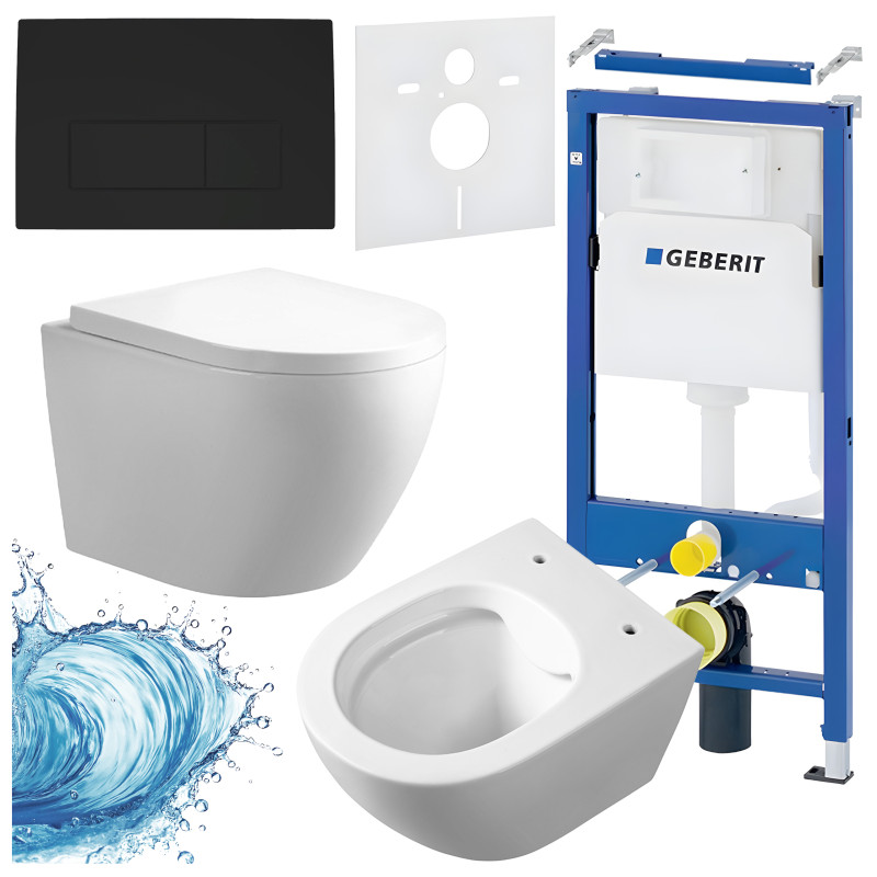 ZESTAW PODTYNKOWY WC STELAŻ GEBERIT DUOFIX MISKA MIZU-WH-RIM-02 PRZYCISK DELTA 50 CZARNY MAT