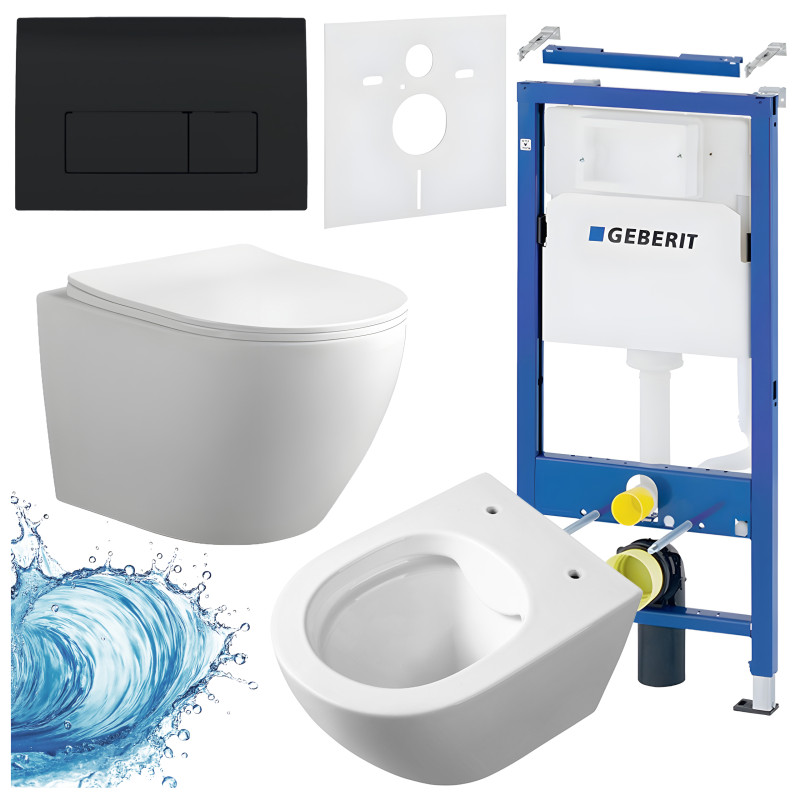 ZESTAW PODTYNKOWY WC STELAŻ GEBERIT DUOFIX MISKA MIZU-WH-RIM-03 PRZYCISK DELTA 50 CZARNY MAT