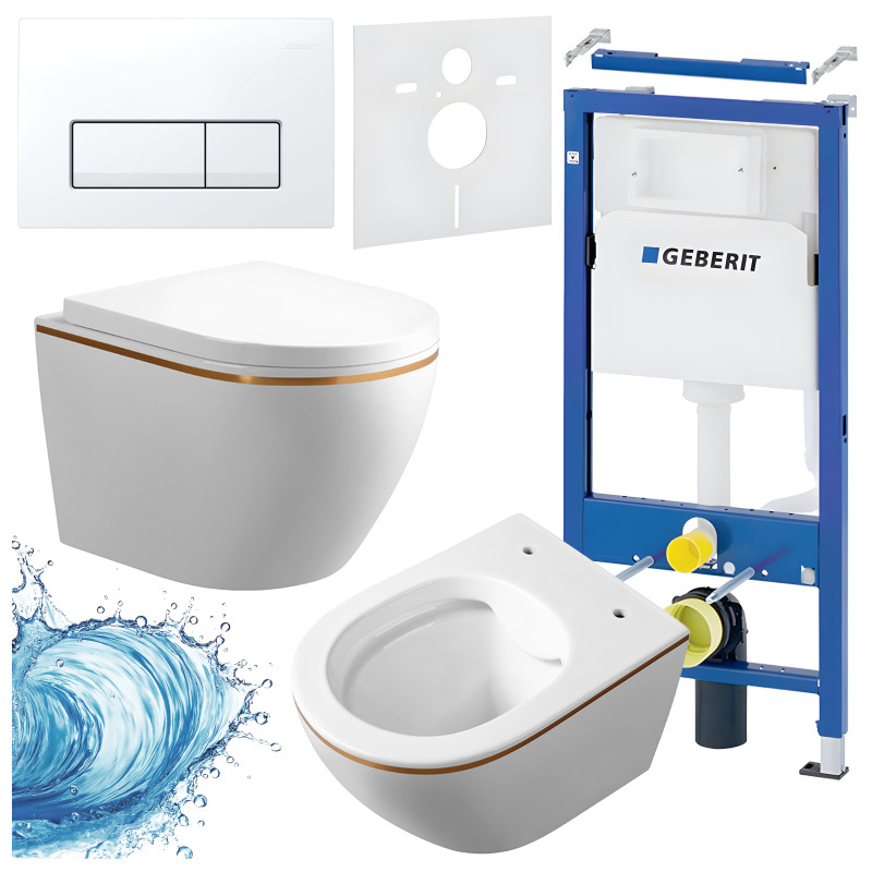 ZESTAW PODTYNKOWY WC STELAŻ GEBERIT DUOFIX MISKA MIZU-WH-GL-RIM-02 PRZYCISK DELTA 50 BIAŁY