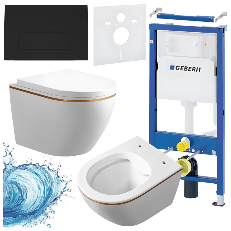 ZESTAW PODTYNKOWY WC STELAŻ GEBERIT DUOFIX MISKA MIZU-WH-GL-RIM-02 PRZYCISK DELTA 50 CZARNY MAT