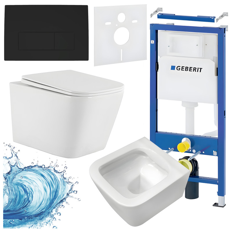 ZESTAW PODTYNKOWY WC STELAŻ GEBERIT DUOFIX MISKA AQUA-WH-03 PRZYCISK CZARNY ZES-AQUA-7