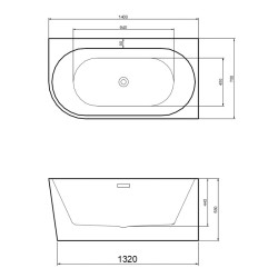 WANNA WOLNOSTOJĄCA PRZYŚCIENNA RIO 504A PRAWA BIAŁA PRZELEW CHROM 140x75 CM RIO-504A-R-140X75