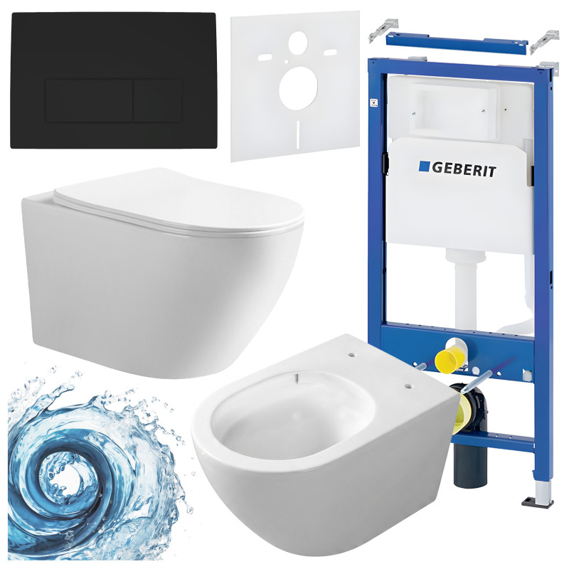 ZESTAW PODTYNKOWY WC STELAŻ GEBERIT DUOFIX MISKA MIZU-WH-TR-03 PRZYCISK DELTA 50 CZARNY MAT