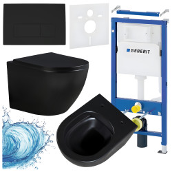 ZESTAW PODTYNKOWY WC STELAŻ GEBERIT DUOFIX MISKA PEAK-MTB-RIM-02 PRZYCISK DELTA 50 CZARNY MAT