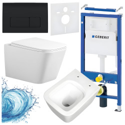 ZESTAW PODTYNKOWY WC STELAŻ GEBERIT DUOFIX MISKA RAIN-WH-RIM-03 PRZYCISK DELTA 50 CZARNY MAT ZES-RAIN-9