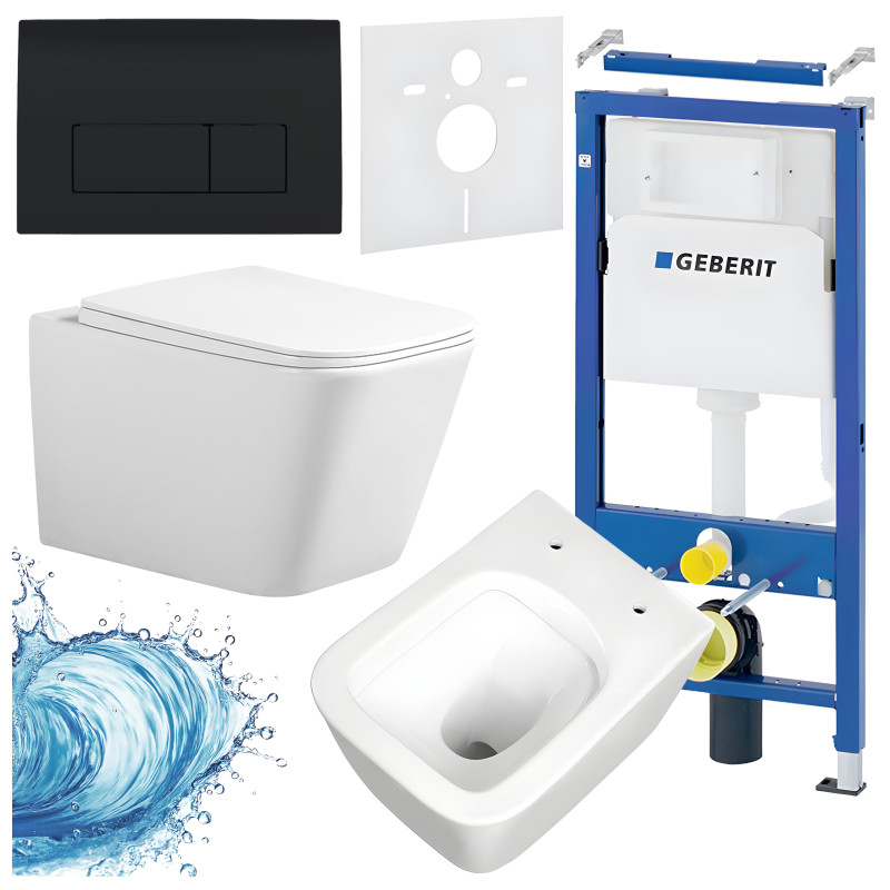 ZESTAW PODTYNKOWY WC STELAŻ GEBERIT DUOFIX MISKA RAIN-WH-RIM-03 PRZYCISK DELTA 50 CZARNY MAT ZES-RAIN-9