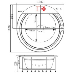 WANNA Z HYDROMASAŻEM DELLA 916 Z OBUDOWĄ CZARNĄ 170x170 CM DELLA-916-170-OBU-BL