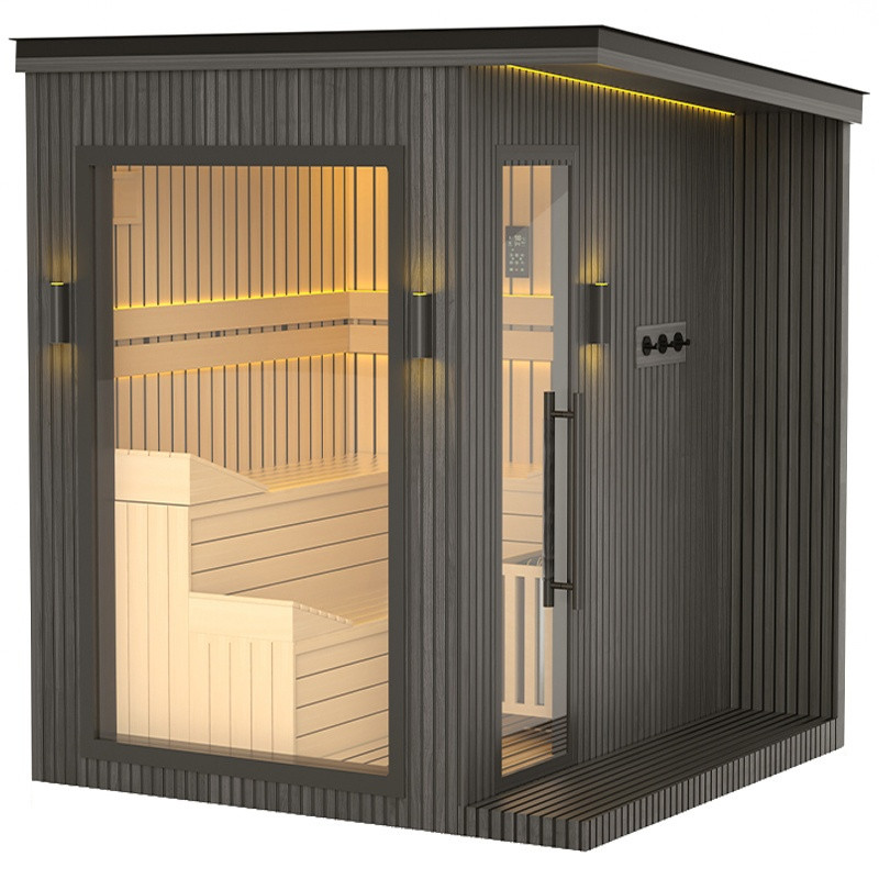 SAUNA OGRODOWA FIŃSKA ALTANKA ESPO-BLACK Z PIECEM 8kW 6-8 OSOBOWA 236x213 CM ESPO-BLACK