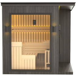 SAUNA OGRODOWA FIŃSKA ALTANKA ESPO-BLACK Z PIECEM 8kW 6-8 OSOBOWA 236x213 CM ESPO-BLACK