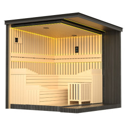 SAUNA OGRODOWA FIŃSKA ALTANKA ESPO-BLACK Z PIECEM 8kW 6-8 OSOBOWA 236x213 CM ESPO-BLACK