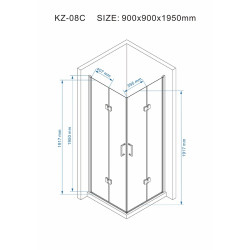 KABINA PRYSZNICOWA KWADRATOWA KZ08C BIAŁA 90x90 CM KZ08C-WH-90