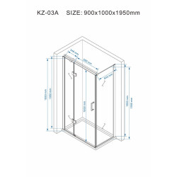 KABINA PRYSZNICOWA PROSTOKĄTNA KZ03A BIAŁA 100x90 CM KZ03A-WH-100X90