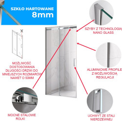 DRZWI PRYSZNICOWE KZ09F CHROM 145-150 CM 8 MM KZ09F-150