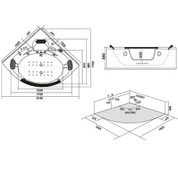 WANNA Z HYDROMASAŻEM Z PODGRZEWACZEM TIGA 604H BIAŁA 152x152 CM