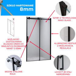 DRZWI PRYSZNICOWE PRZESUWNE DO WNĘKI SH03E CZARNE 125-130 CM 8 MM