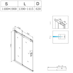 DRZWI PRYSZNICOWE SH03F CZARNE 135-140 CM 8 MM SH03F-BL-140