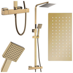 BATERIA PRYSZNICOWA Z TERMOSTATEM DESZCZOWNICĄ T153 ZŁOTA SZCZOTKOWANA T153-GL-BR