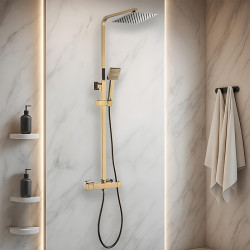BATERIA PRYSZNICOWA Z TERMOSTATEM DESZCZOWNICĄ T153 ZŁOTA SZCZOTKOWANA T153-GL-BR