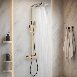 BATERIA PRYSZNICOWA Z TERMOSTATEM DESZCZOWNICĄ T153 ZŁOTA SZCZOTKOWANA T153-GL-BR