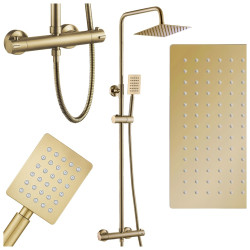 BATERIA PRYSZNICOWA Z TERMOSTATEM I DESZCZOWNICĄ T151-GL-BR ZŁOTA SZCZOTKOWANA T151-GL-BR