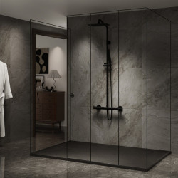 BRODZIK PRYSZNICOWY KAMIENNY PROSTOKĄTNY SLIMRIKO CZARNY 130x90 CM RIKO-BL-130X90
