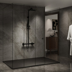 BRODZIK PRYSZNICOWY KAMIENNY PROSTOKĄTNY SLIM RIKO CZARNY 140x90 CM RIKO-BL-140X90