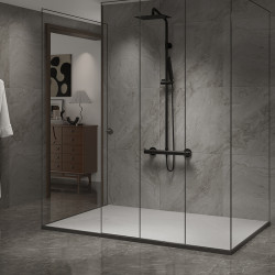 BRODZIK PRYSZNICOWY KAMIENNY PROSTOKĄTNY SLIM RIKO BIAŁY 90x80 CM RIKO-WH-90X80