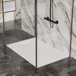 BRODZIK PRYSZNICOWY KAMIENNY PROSTOKĄTNY SLIM RIKO BIAŁY 130x80 CM RIKO-WH-130X80