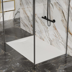 BRODZIK PRYSZNICOWY KAMIENNY PROSTOKĄTNY SLIM RIKO BIAŁY 100x80 CM RIKO-WH-100X80