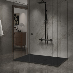 BRODZIK PRYSZNICOWY KAMIENNY PROSTOKĄTNY SLIM JUKO CZARNY 120x100 CM JUKO-BL-120X100