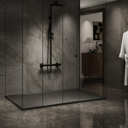 BRODZIK PRYSZNICOWY KAMIENNY PROSTOKĄTNY SLIM DEKO CZARNY 90x80 CM DEKO-BL-90X80