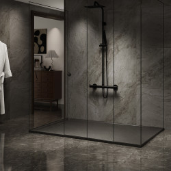 BRODZIK PRYSZNICOWY KAMIENNY PROSTOKĄTNY SLIM DEKO CZARNY 140x80 CM DEKO-BL-140X80