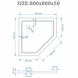 BRODZIK PRYSZNICOWY KAMIENNY PIĘCIOKĄTNY RAVE CZARNY 80x80 CM RAVE-BL-80