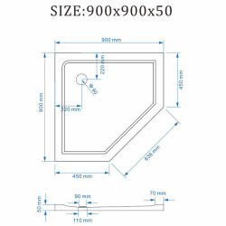 BRODZIK PRYSZNICOWY KAMIENNY PIĘCIOKĄTNY RAVE BIAŁY 90x90 CM RAVE-WH-90