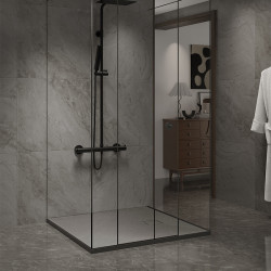 BRODZIK PRYSZNICOWY KAMIENNY KWADRATOWY SLIM RIKO SZARY 90x90 CM RIKO-GR-90