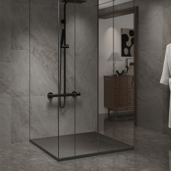 BRODZIK PRYSZNICOWY KAMIENNY KWADRATOWY SLIM RIKO CZARNY 80x80 CM RIKO-BL-80
