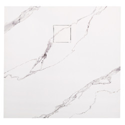 BRODZIK PRYSZNICOWY KAMIENNY KWADRATOWY SLIM RIKO BIAŁY WZÓR MARMUR 90x90 MAR-RIKO-WH-90