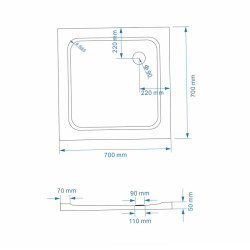Kopia - BRODZIK PRYSZNICOWY KWADRATOWY SLIM ST02C CZARNY 70x70 CM ST02C-BL-70