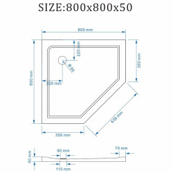 Kopia - BRODZIK PRYSZNICOWY PIĘCIOKĄTNY SLIM ST08A BIAŁY 80x80 CM ST08A-WH-80