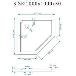 Kopia - BRODZIK PRYSZNICOWY PIĘCIOKĄTNY SLIM ST08C BIAŁY 100x100 CM ST08C-WH-100