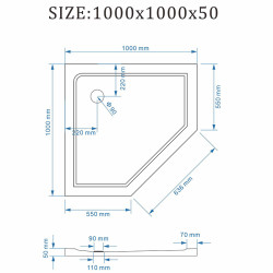 Kopia - BRODZIK PRYSZNICOWY PIĘCIOKĄTNY SLIM ST08C CZARNY 100x100 CM ST08C-BL-100