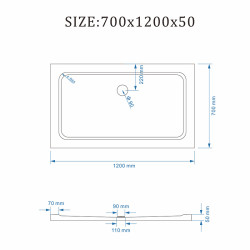 BRODZIK PRYSZNICOWY PROSTOKĄTNY SLIM ST05E BIAŁY 120x70 CM ST05E-WH-120X70